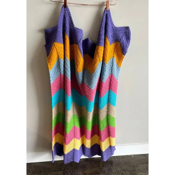 Chevron Ripple Stripe Baby Blanket Crochet Handmade Nursery Infant Shower 44x48 - Picture 3 of 7